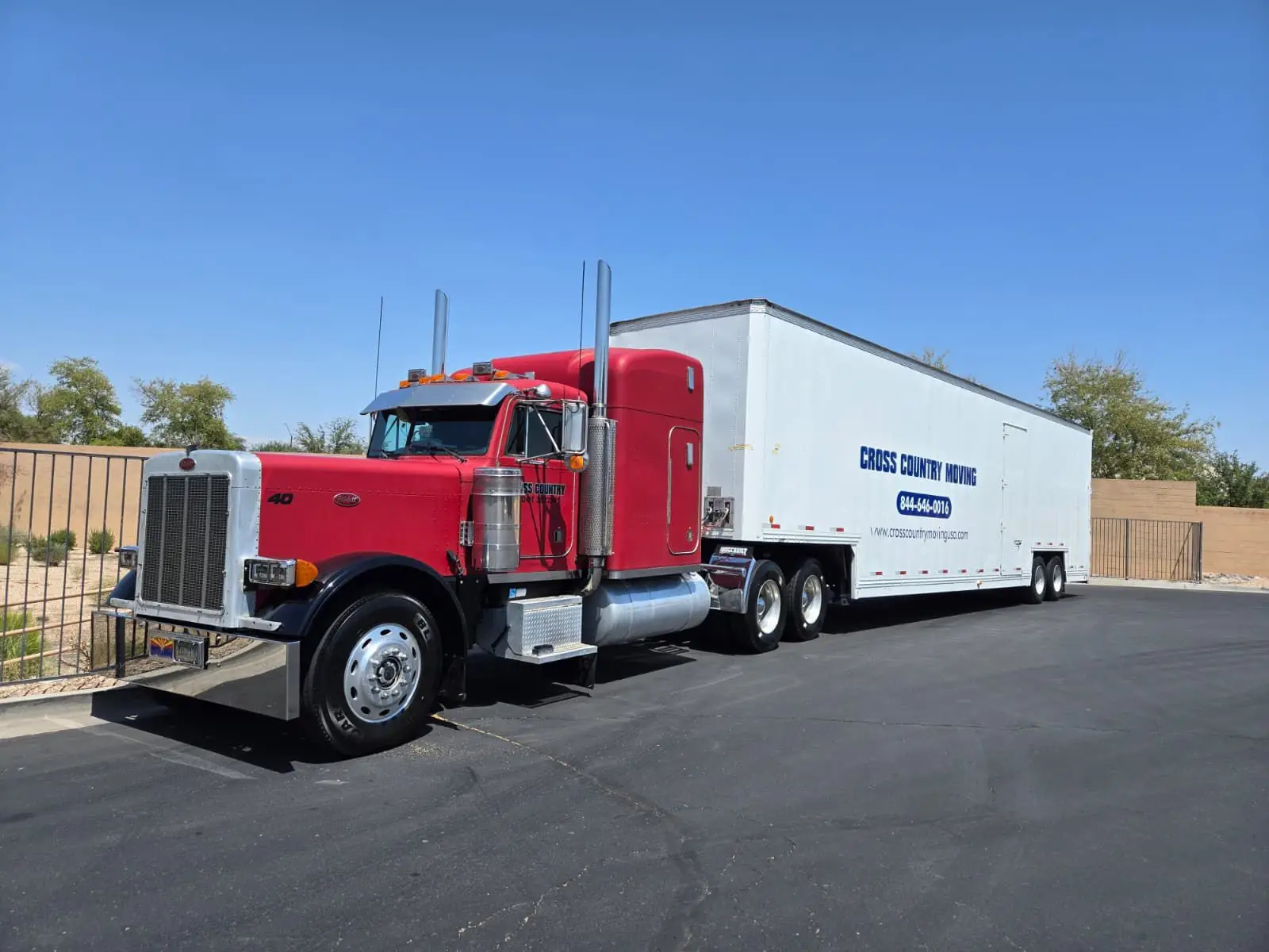 Cross Country Moving semi-truck fleet preparing for an interstate move from California